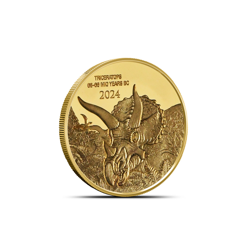 Buy 2024 Proof Congo Prehistoric Gold Triceratops Coin | BullionMax ™